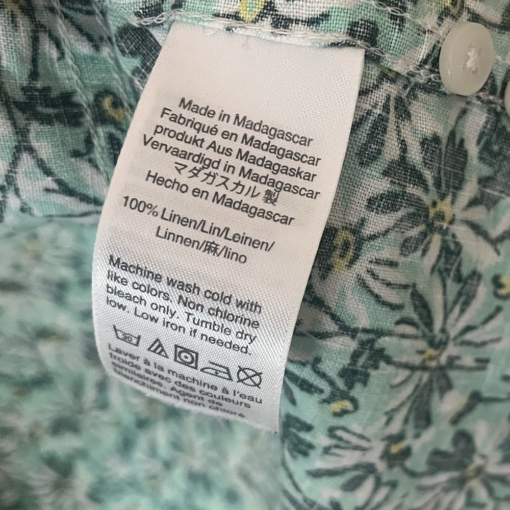 J. Crew Green and White Floral Casual Linen Shirt Men Slim Fit Medium - Picture 3 of 7